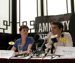 Roseann Rife and Mark Allison at a press conference