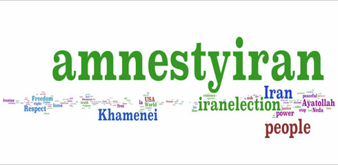 Tagclouds with the human rights messages for Iranian authorities through the #AmnestyIran Twitter Action.
